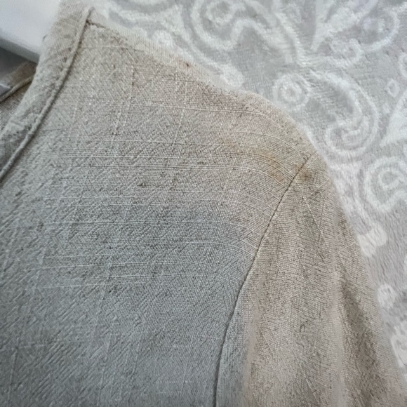 2 POCKET LINEN LOOK DRESS SHORT-SLEEVE M MEDIUM NATURAL NEUTRAL BEIGE - Picture 7 of 15